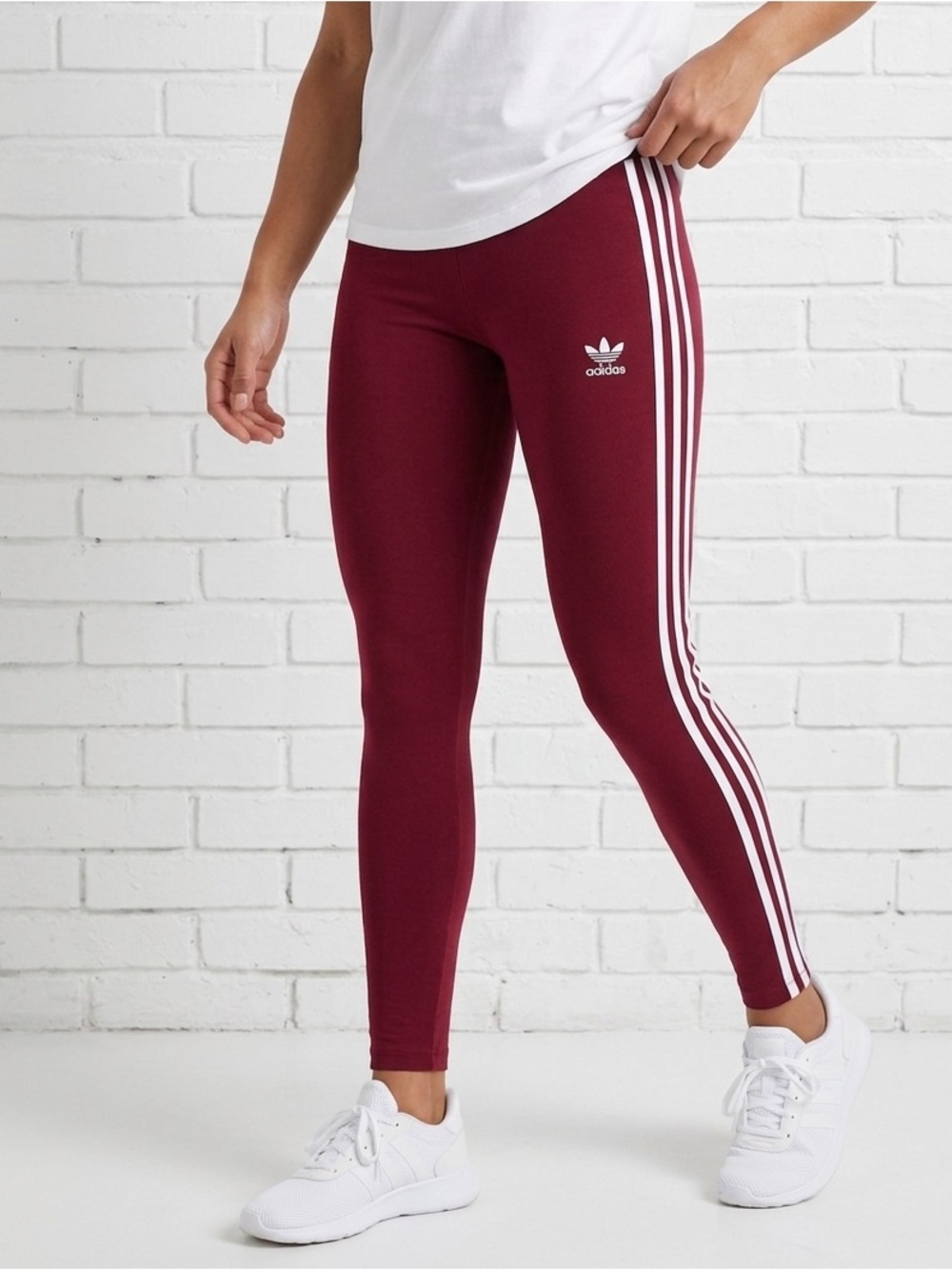 Adidas Originals Burgundy 3 Stripe Leggings Medium Athleisure Y2K
